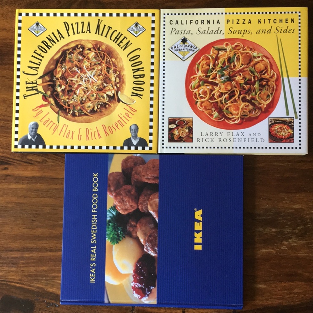 Mixed Set of 2 CPK California Pizza Cookbook + 1 IKEA Swedish Real Food Book